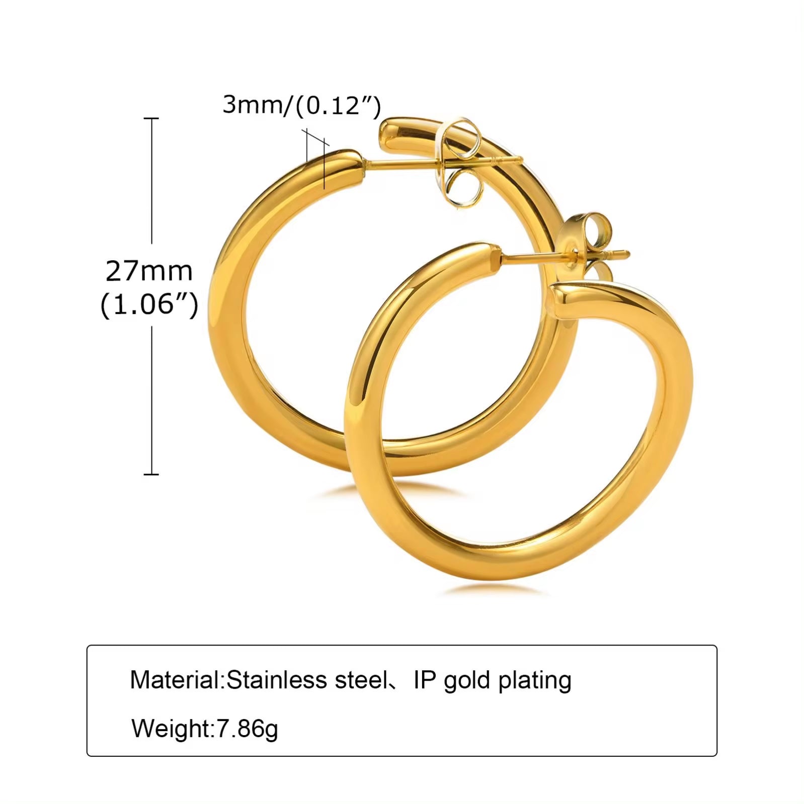 Popular Gold Plating Smooth Circle Earrings Chic Fade Never Fade Stainless Steel round Circle Hoop Earrings My Store