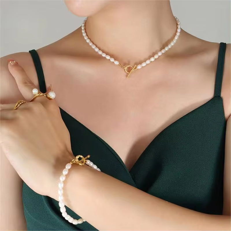 18K Gold Stainless Steel OT Buckle Fresh Water Jewelry Women Dainty Natural Freshwater Pearl Necklace for Women My Store
