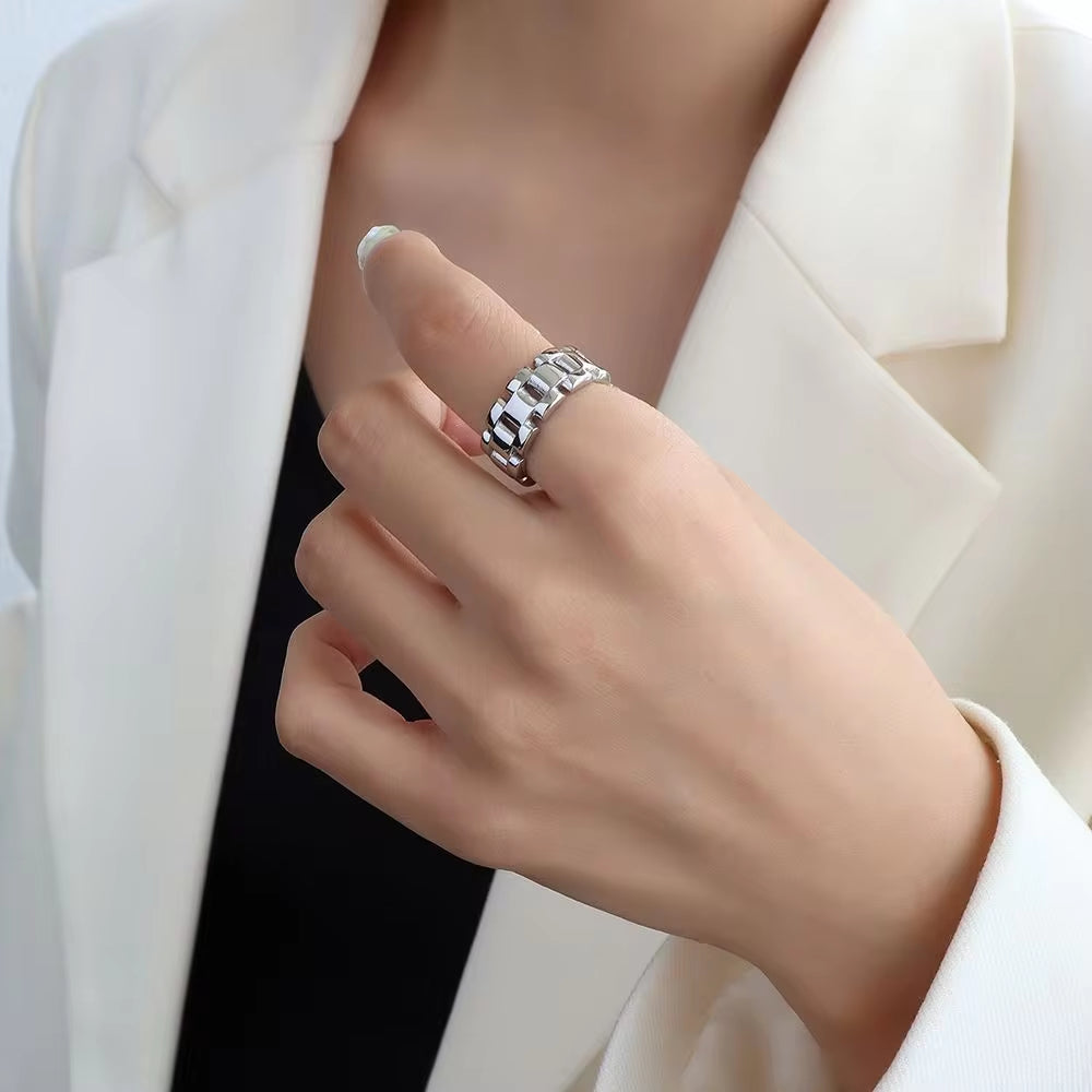 Tongling Stainless Steel High Texture Watch Chain Ring 18K Gold Ladies Index Finger Rings Titanium Jewelry My Store
