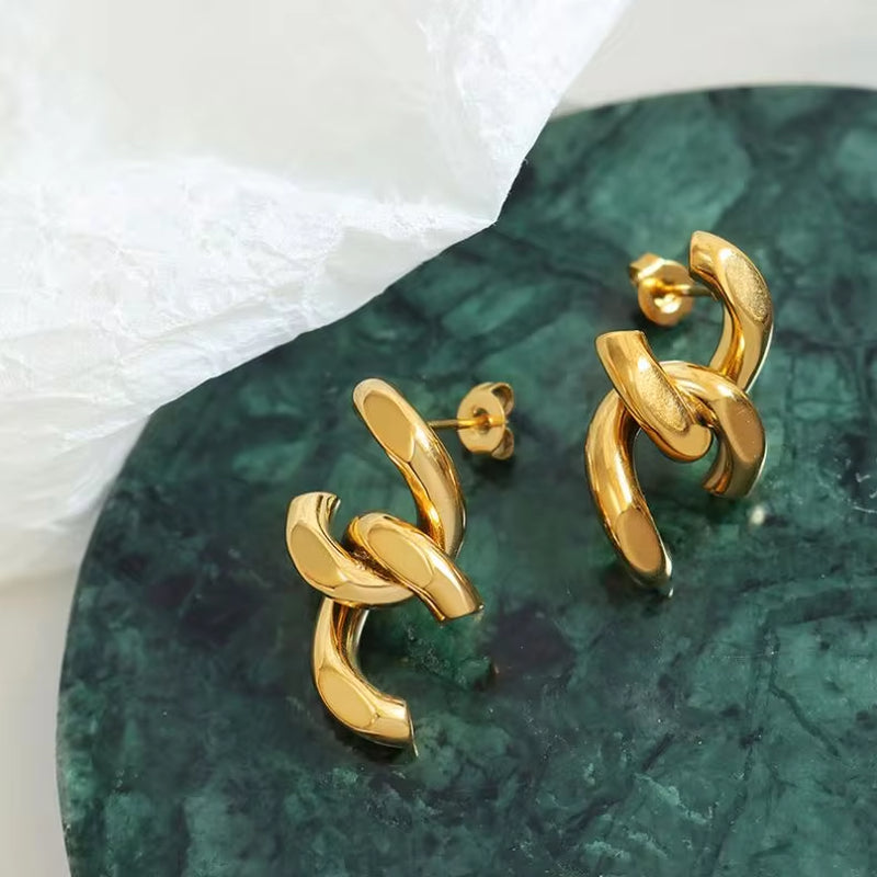 Luxury Sparkle 18K Gold PVD Plated Shiny Party Micro Pave Stainless Steel Chain Earring Non Tarnish & Waterproof Women My Store