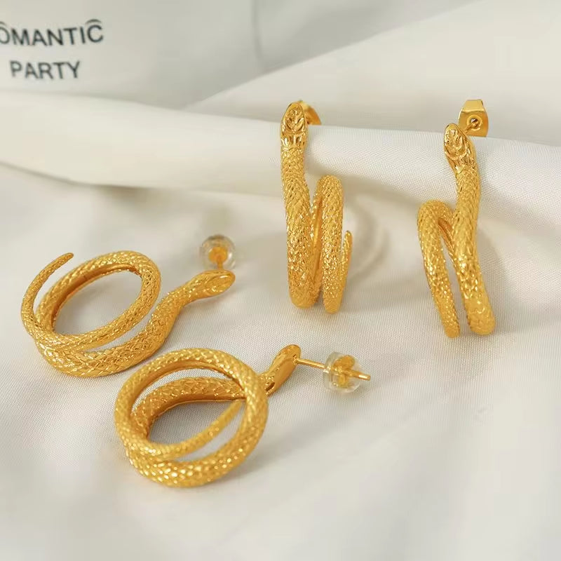 JEWELRY EH195 Korean Version of the Earrings Temperament Small Snake Hundred with Earrings Simple Gold-Plated 18K My Store