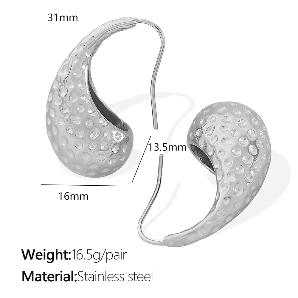 JEWELRY EH91 French 18K Gold Plated Teardrop Polka Dot Hollow Earrings Stainless Steel Fashion My Store