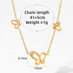 Ins Thin Chain Gold Plated Stainless Steel Three Butterfly Shape Hollow Zircon Necklace My Store
