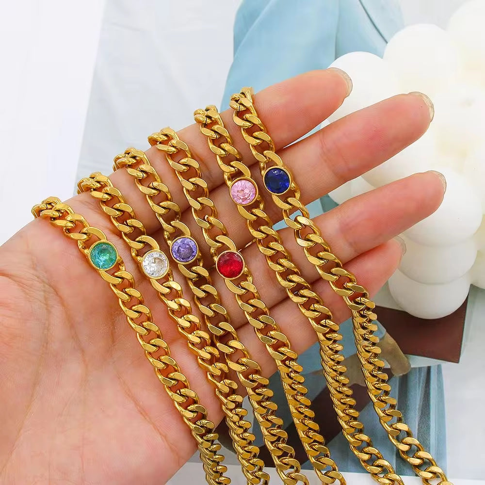 Exquisite Stainless Steel 18K PVD Gold Plated Emerald Gemstone Birthstone Pendant Cubic Zircon Choker Necklace Jewelry My Store