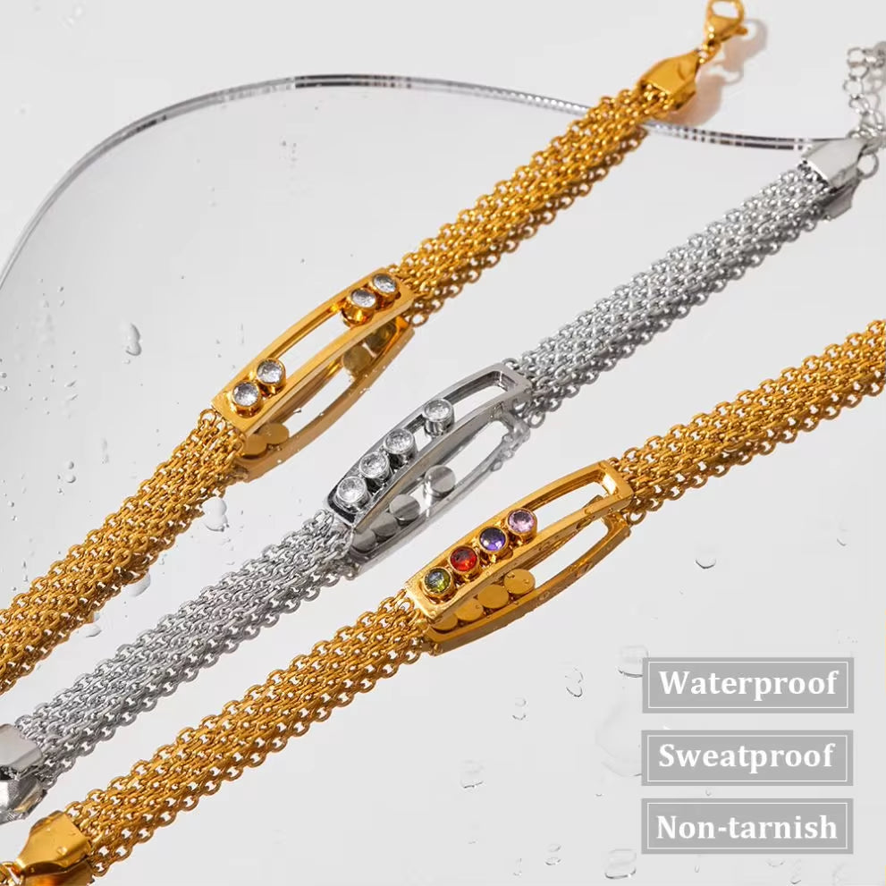 Vintage Waterproof Sliding Crystal Zircon Bracelet Tarnish Free Stainless Steel Fashion Jewelry Mesh Chain Bracelets Women My Store