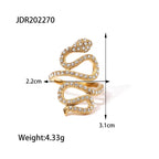 Chic Cubic Zircon Malachite Stacking Snake Ring Waterproof 18K Gold Plated Stainless Steel Opening Rings My Store