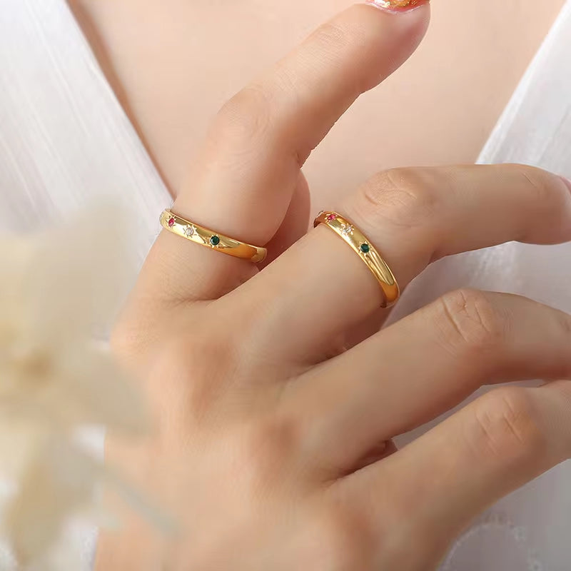 Custom Hip Hop Fashion Jewelry Red Cubic Zircon Rings Gold Silver Plated 316L Stainless Steel for Women Bague CLASSIC My Store