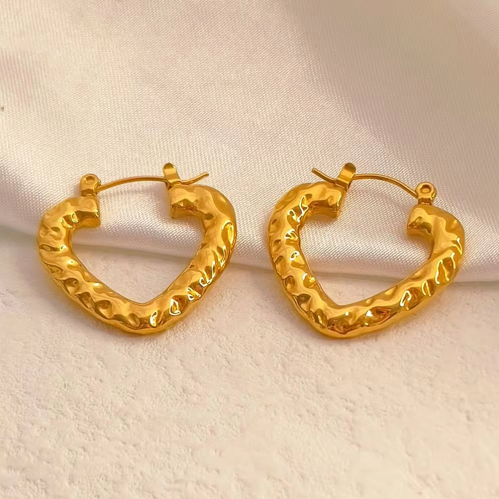 Hot Sale Hip Hops Embossed Texture Geometric Clip on Earrings Trendy Gold Plated Large Heart Rectangular Hoop Earrings F My Store