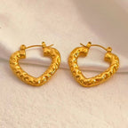 Hot Sale Hip Hops Embossed Texture Geometric Clip on Earrings Trendy Gold Plated Large Heart Rectangular Hoop Earrings F My Store
