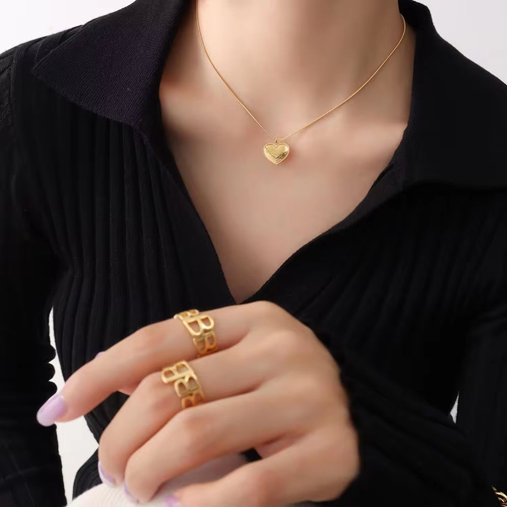 Simple Gold Plating Love Heart Pendant Stainless Steel Heart Necklace for Women My Store