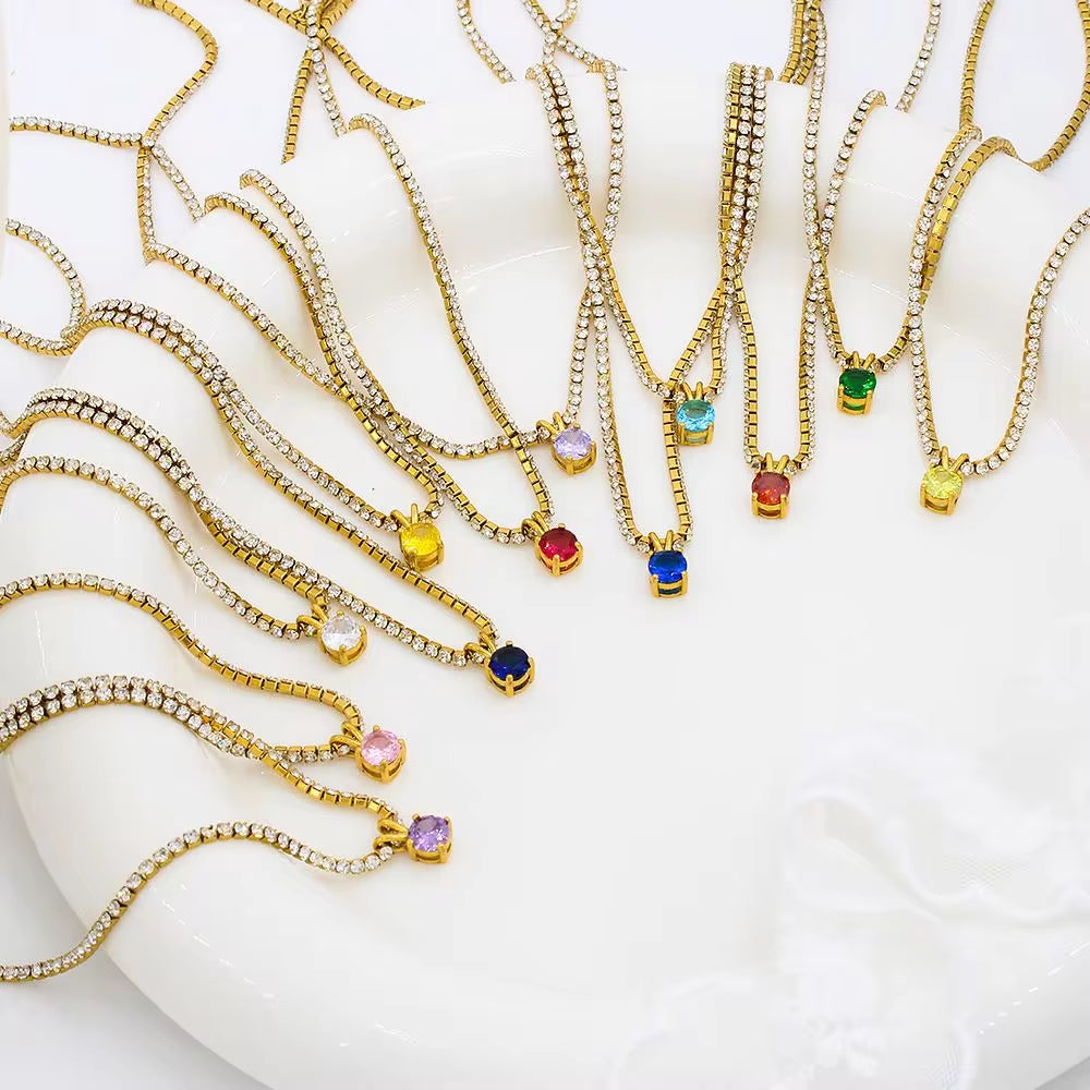 Stainless Steel Birthstone Charm Jewelry China Wholesale 12 Month Colorful Rhinestone Pendant Necklace Pendant My Store