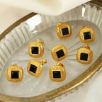 JEWELRY EH156 French Vintage Stainless Steel 18K Gold Plated Glass Stone Square Stud Earrings My Store