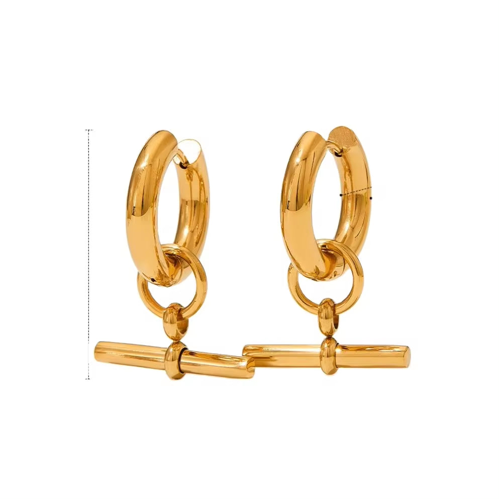 Fashion 18K Gold-Plated Stainless Steel T-Bar Pendant Earrings Women'S Fashion Earing Accessories Jewelry Making My Store