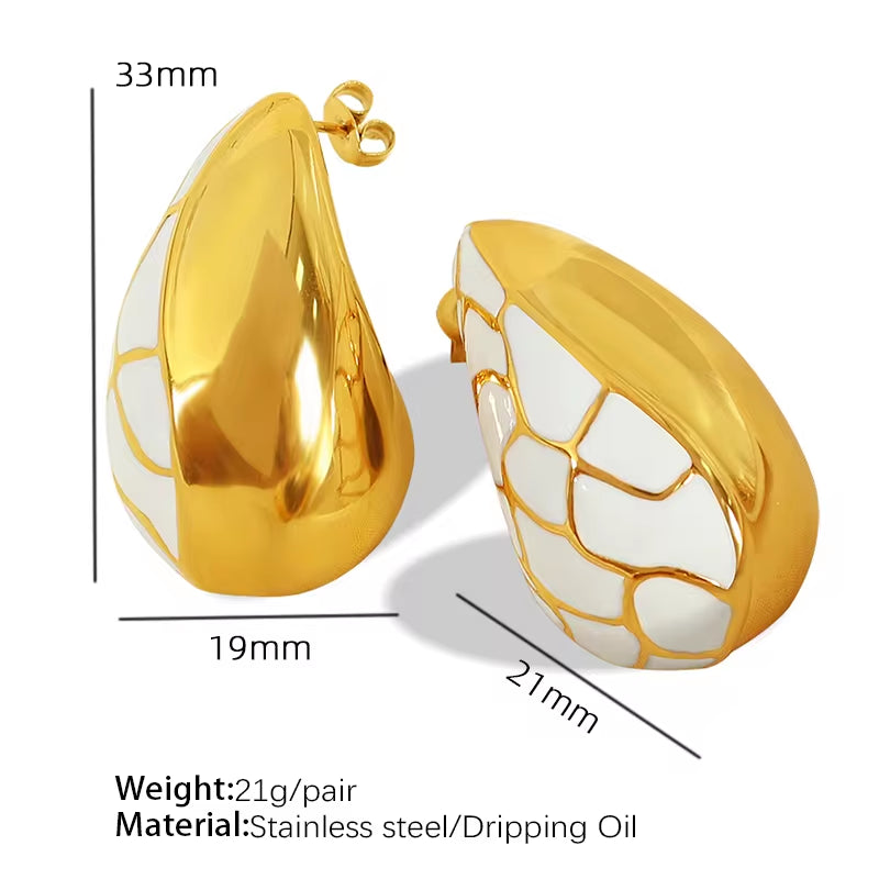 JEWELRY EH145 Wholesalers 18K Gold Plated Stainless Steel Teardrop Shape Oil Drop Colorblock Earrings My Store