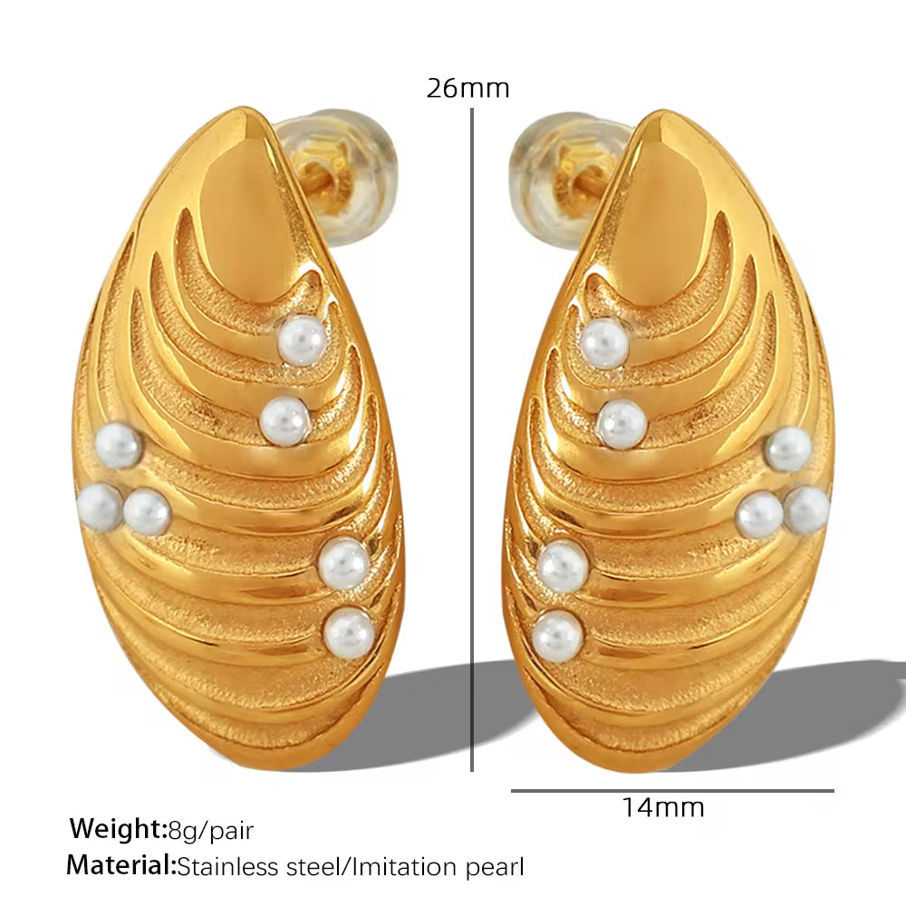 JEWELRY EH203 New Stainless Steel Shell Gum Bead Earrings 18K Gold Plated Fashion Earrings Jewelleryk Earrings Studs My Store