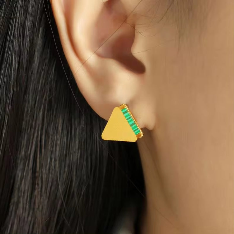 JEWELRY EH159 Pretty Design Hong Kong Style Earrings Simple Green Striped Acrylic Triangle Earrings My Store