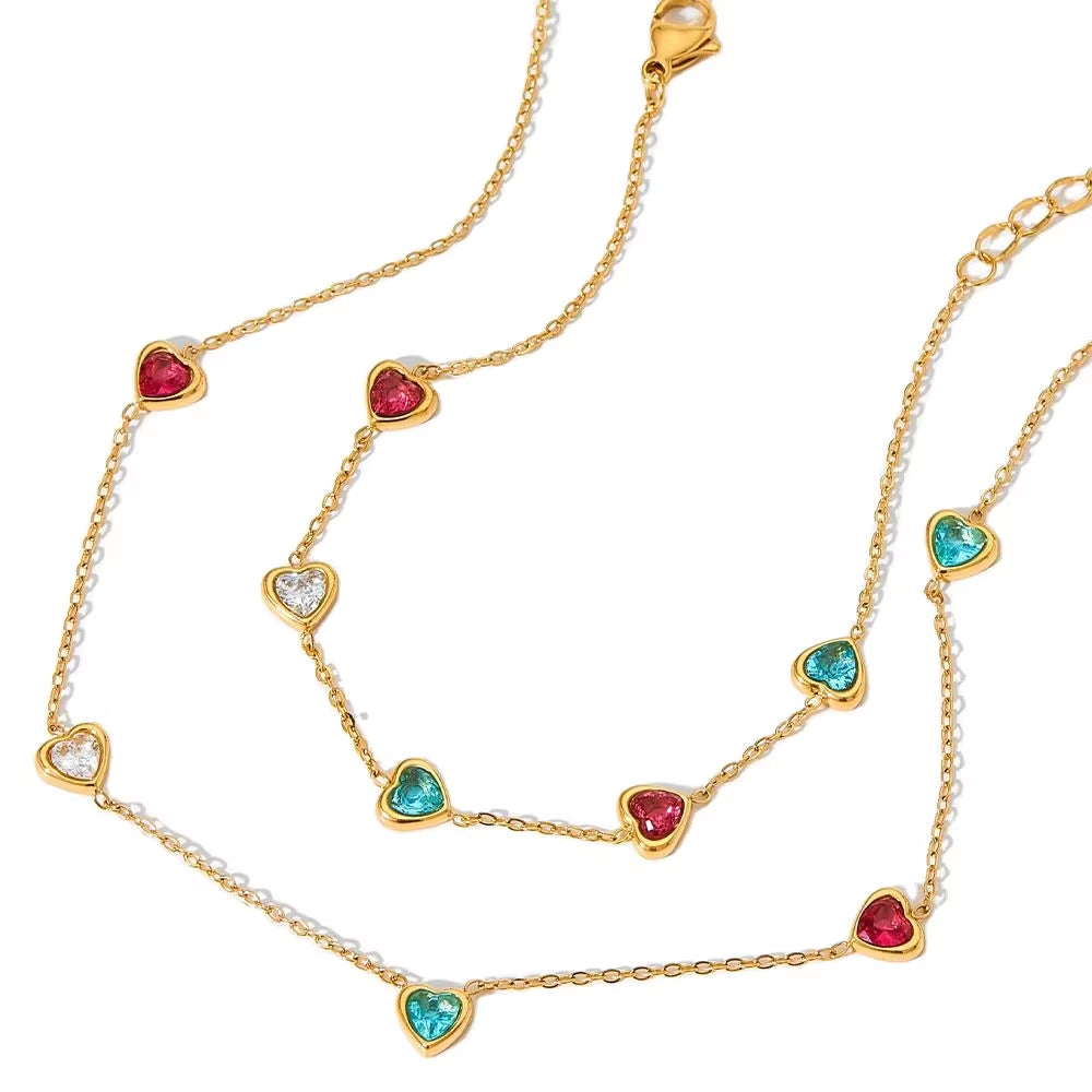 Luxury Jewelry Stainless Steel Chain Chocker Heart Zircon Pendant Necklace My Store