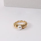 Waterproof Statement 18K Gold Plated Big Fresh Water Pearl Twisted Ring Chunky Twist Rope Chain Stainless Steel Ring My Store