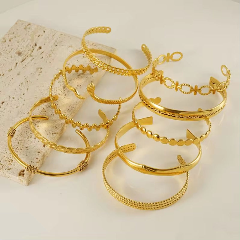 Custom Waterproof Jewelry Stainless Steel Cuban Chain 18K Gold Plated Bracelet for Women Ladies Bracelet Sets My Store