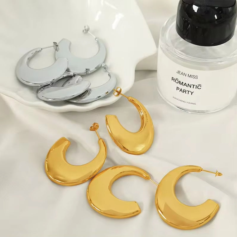 JEWELRY EH183 18K Gold Plated Oval Geometric Earrings Fashionable Temperament Women'S C-Shaped Earrings My Store