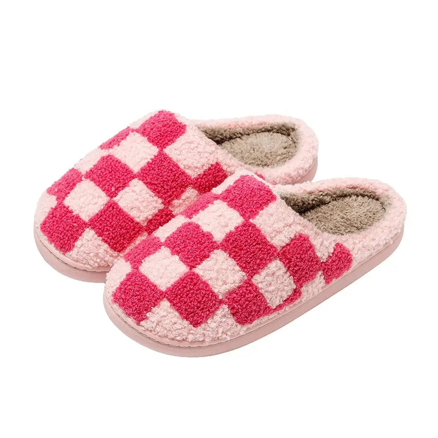 Retro Checkered Plush Slippers Evry Jewelz