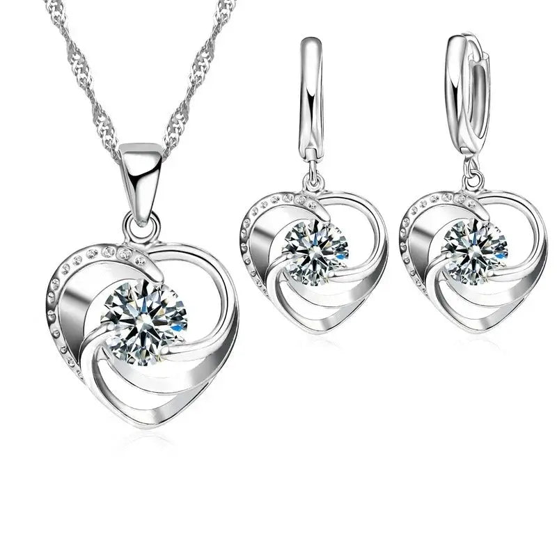 Diamond Heart Necklace & Earring Evry Jewelz