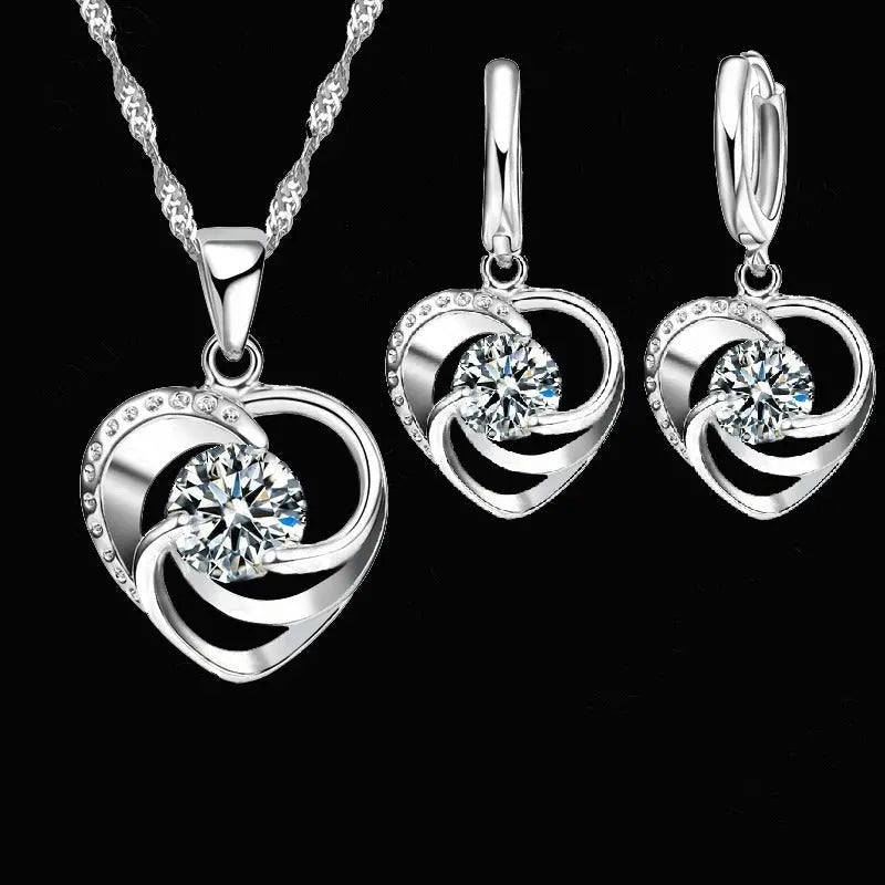 Diamond Heart Necklace & Earring Evry Jewelz