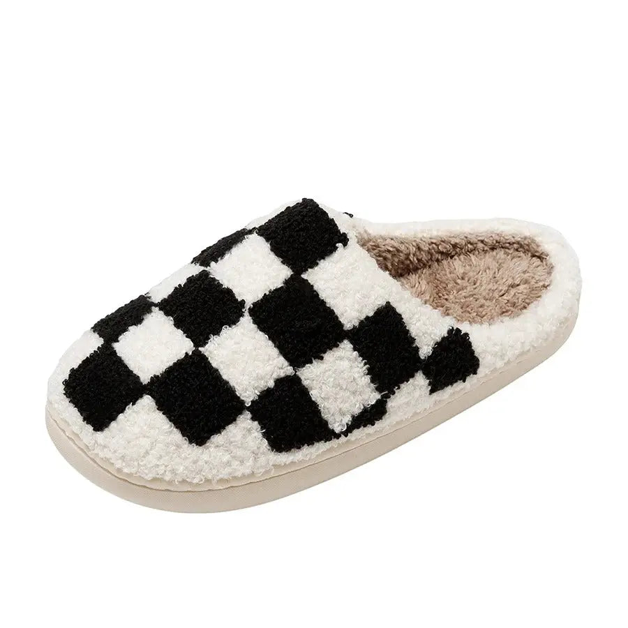 Retro Checkered Plush Slippers Evry Jewelz
