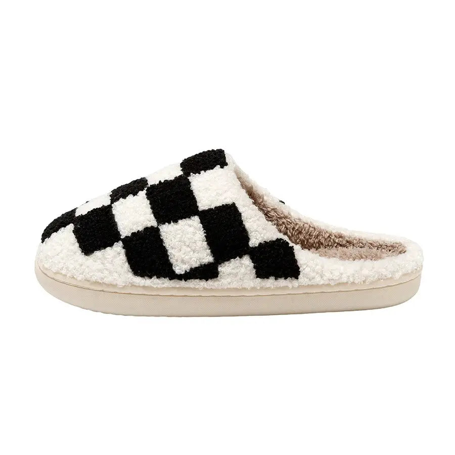 Retro Checkered Plush Slippers Evry Jewelz