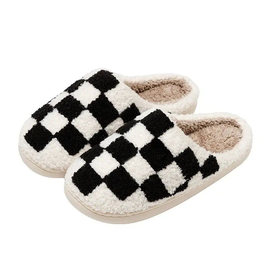Retro Checkered Plush Slippers Evry Jewelz