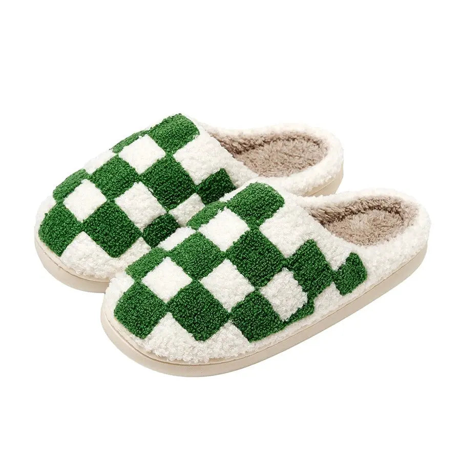 Retro Checkered Plush Slippers Evry Jewelz